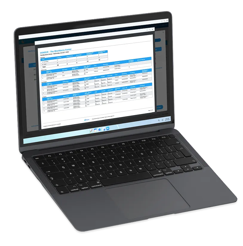 Laptop showing the Begento denial management dashboard